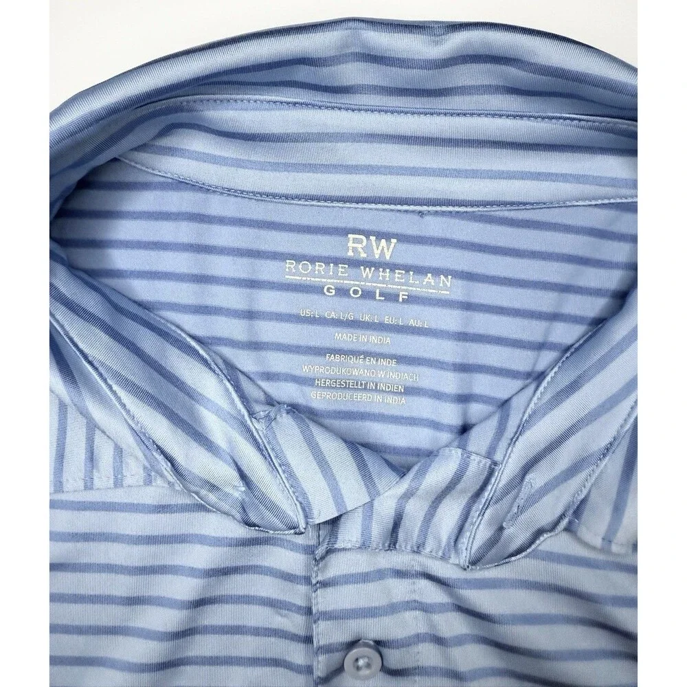 Rorie Whelan Polo Shirt Mens Large Blue Microstripe Performance Golf Stretch